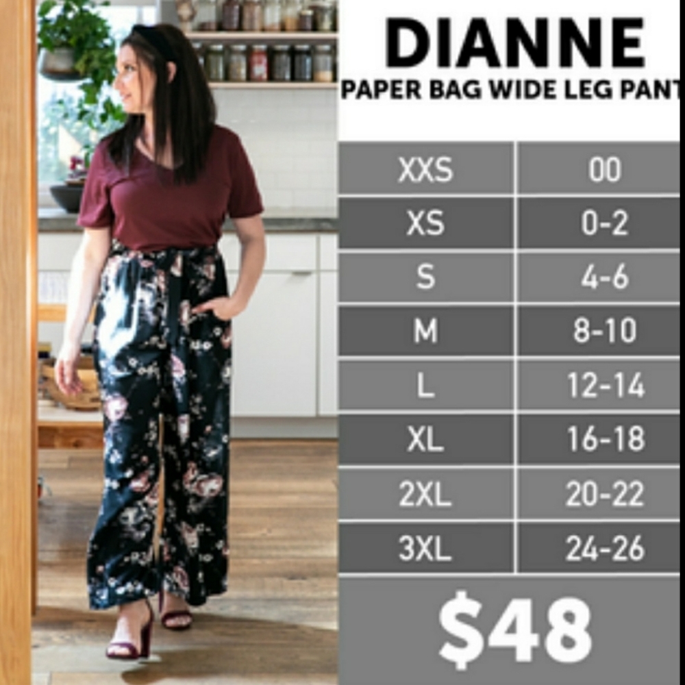 Lularoe Dianne wideleg black floral pant xs NWT